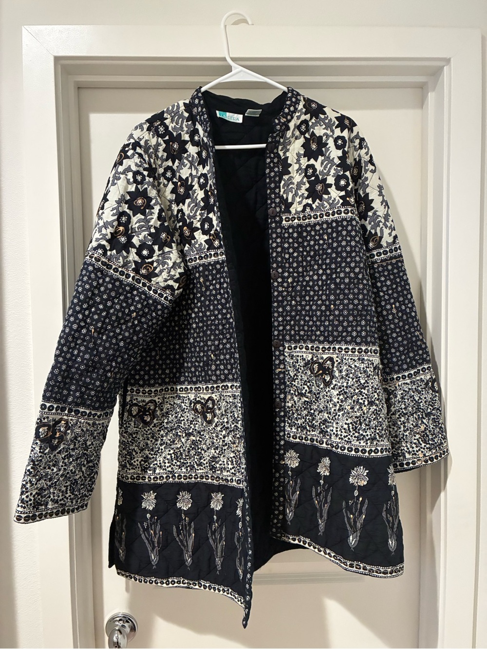 Quilted Patchwork Bomber Jacket - Navy & Cream